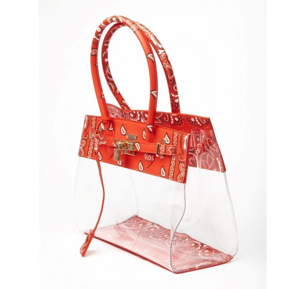 Red Bandana Paisley Clear Shoulder Hand bag - Picture 4 of 4